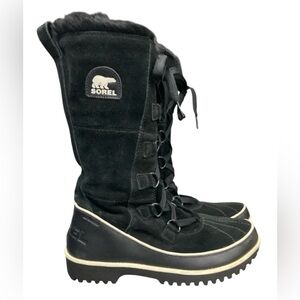 Sorel Joan of Arctic Tall Black Suede Waterproof Winter Snow Boots Womens Size 8